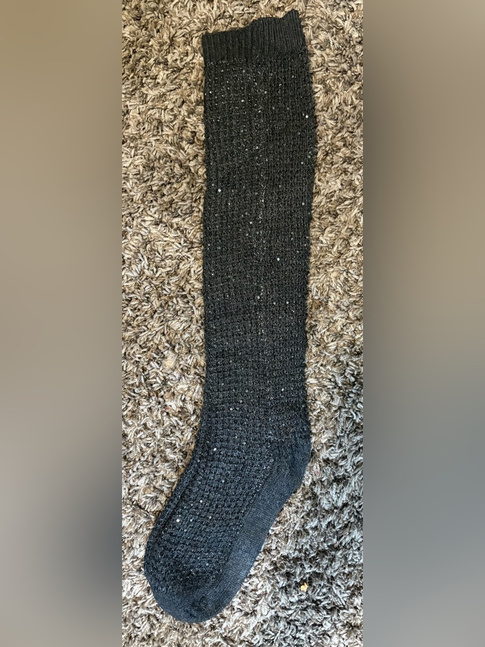 Dark Gray Knee-High Knit Sock with Sparkle